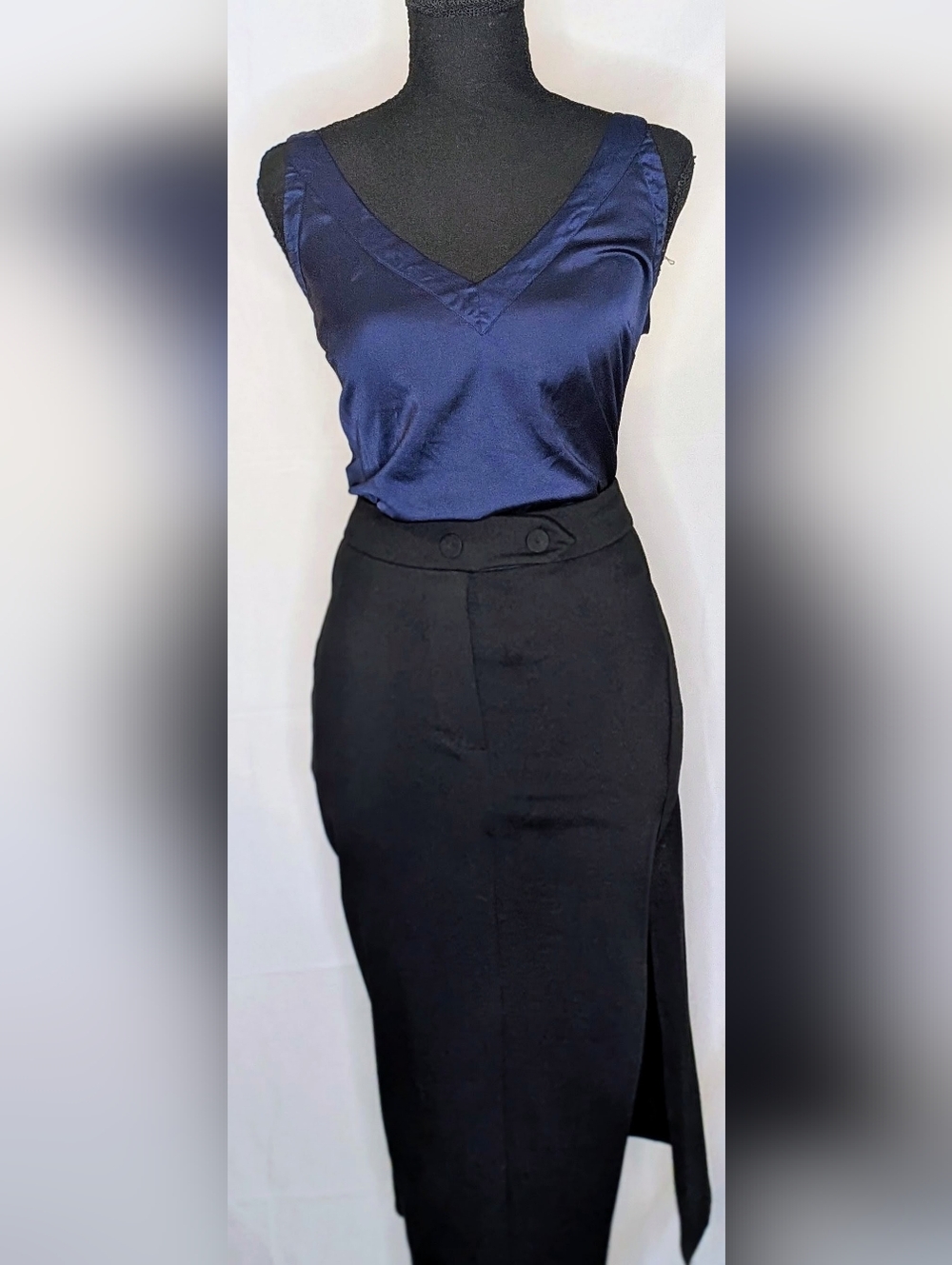 Halara Black High Waist Stretch Midi Pencil Skirt Slit XS